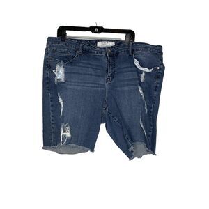Torrid Denim Shorts Womens 22 Blue Distressed Bermuda Raw Hem Ripped Jean Plus